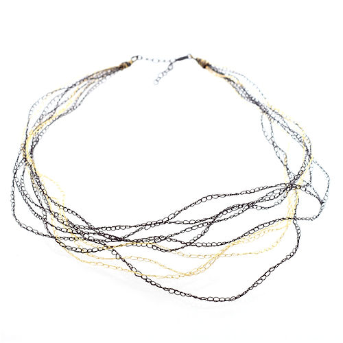 Delicate Hand-Crocheted Gold and Oxidised Silver Glamorous Necklace
